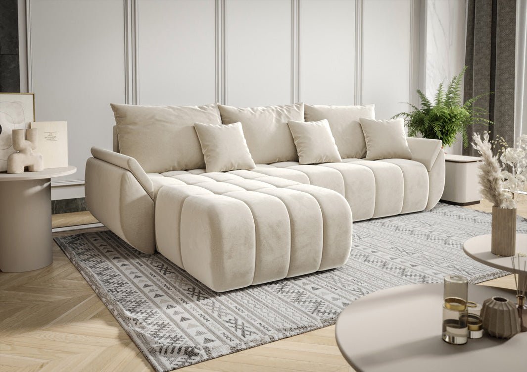 Designer Sofa Lenoa L mit Schlaf- und Klappfunktion in Samt