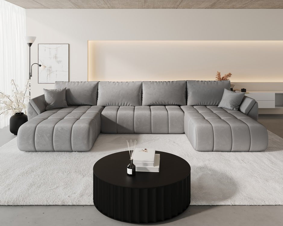 Designer Sofa Lenoa U mit Schlaf- und Klappfunktion in Samt
