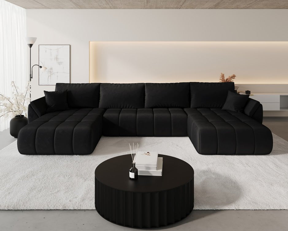 Designer Sofa Lenoa U mit Schlaf- und Klappfunktion in Samt