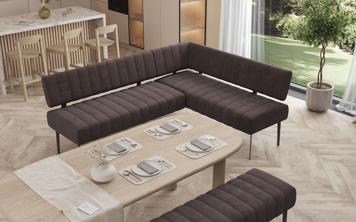 Gepolsterte Essbank Montero aus wasserabweisendem Samt mit Metallbeinen