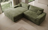Designer Ecksofa Lugo in Cord – Salbei – Links