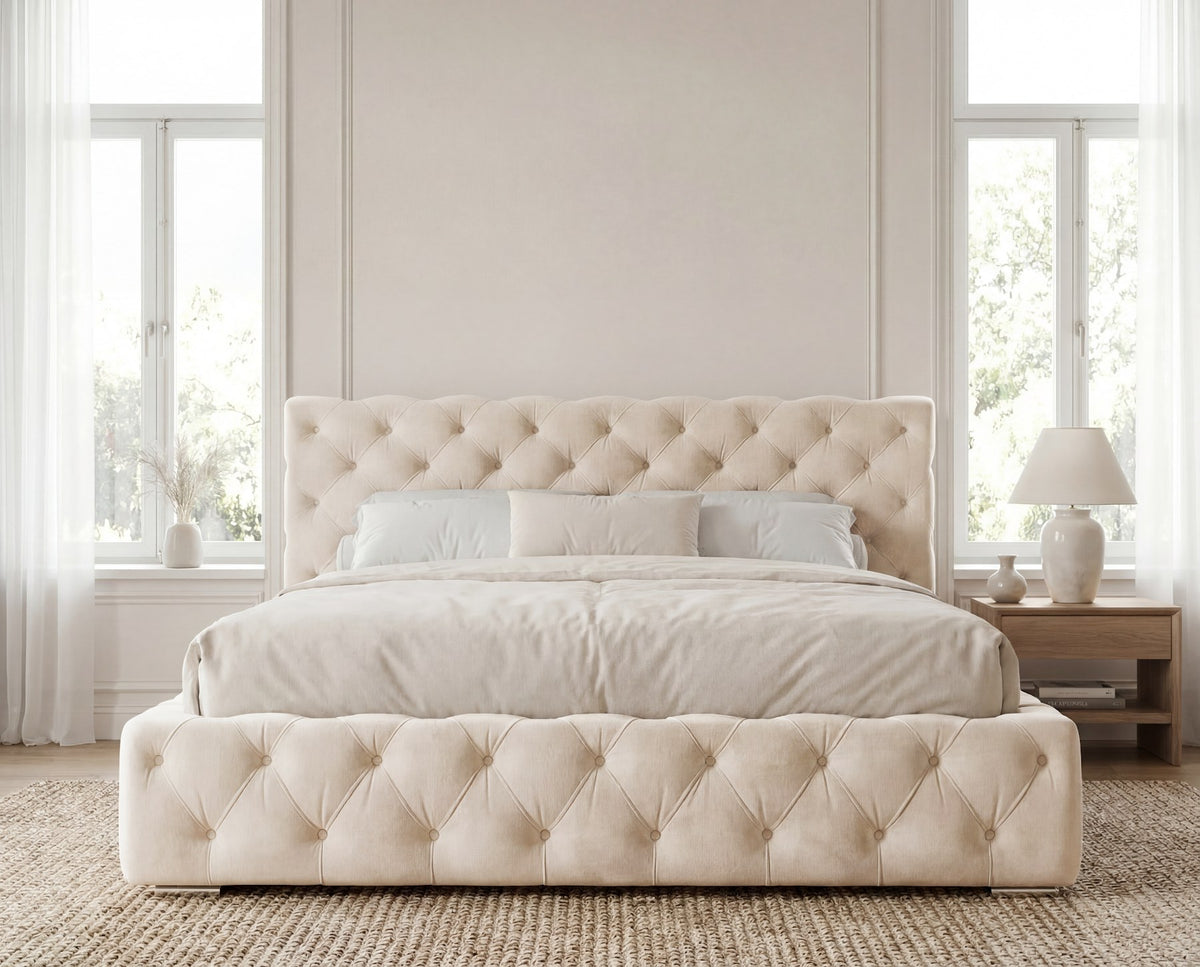 Designer Polsterbett Nino in Samt – Beige