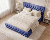 Designer Polsterbett Rivo in Samt mit Stauraum – Blau