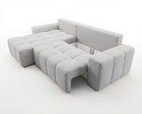 Designer Ecksofa Arvo in Bouclé mit Schlaffunktion & Stauraum – Sand – Links