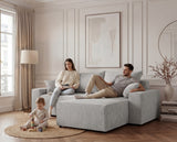 Designer Ecksofa Rino in Cord mit Schlaffunktion & Stauraum – Hellgrau – Links