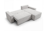 Designer Ecksofa Rino in Cord mit Schlaffunktion & Stauraum – Hellgrau – Links