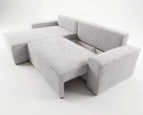 Designer Ecksofa Rino in Cord mit Schlaffunktion & Stauraum – Hellgrau – Rechts