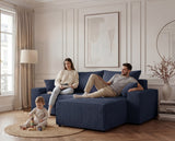 Designer Ecksofa Rino in Cord mit Schlaffunktion & Stauraum – Blau – Links