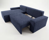 Designer Ecksofa Rino in Cord mit Schlaffunktion & Stauraum – Blau – Rechts