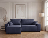 Designer Ecksofa Rino in Cord mit Schlaffunktion & Stauraum – Blau – Rechts