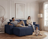 Designer Ecksofa Rino in Cord mit Schlaffunktion & Stauraum – Blau – Rechts