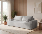 Designer 3 Sitzer Sofa Mira in Bouclé mit Schlaffunktion & Stauraum – Sand