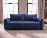 Designer 3 Sitzer Sofa Nora in Samt mit Schlaffunktion & Stauraum – Blau