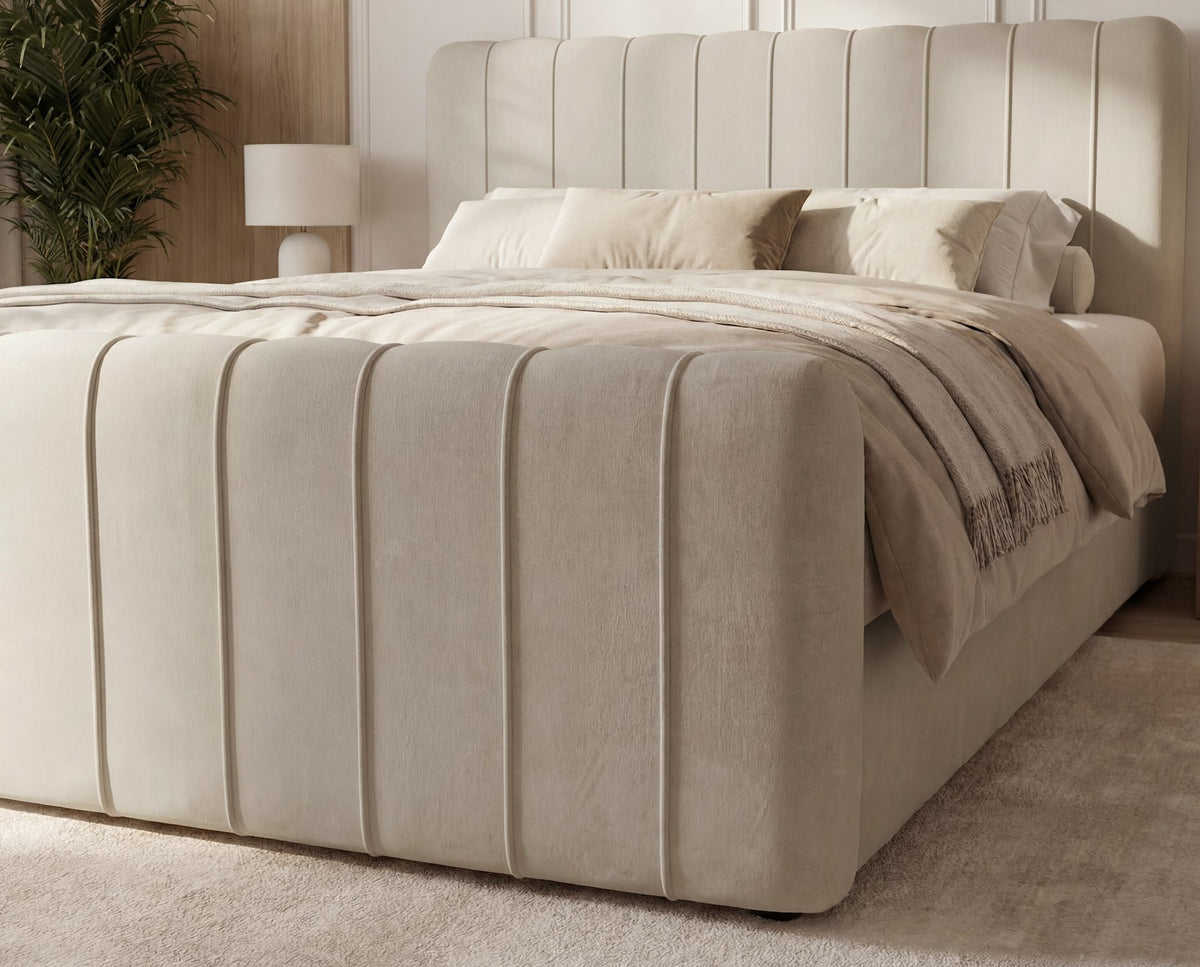 Boxspringbett Elin Samt mit Stauraum – Beige