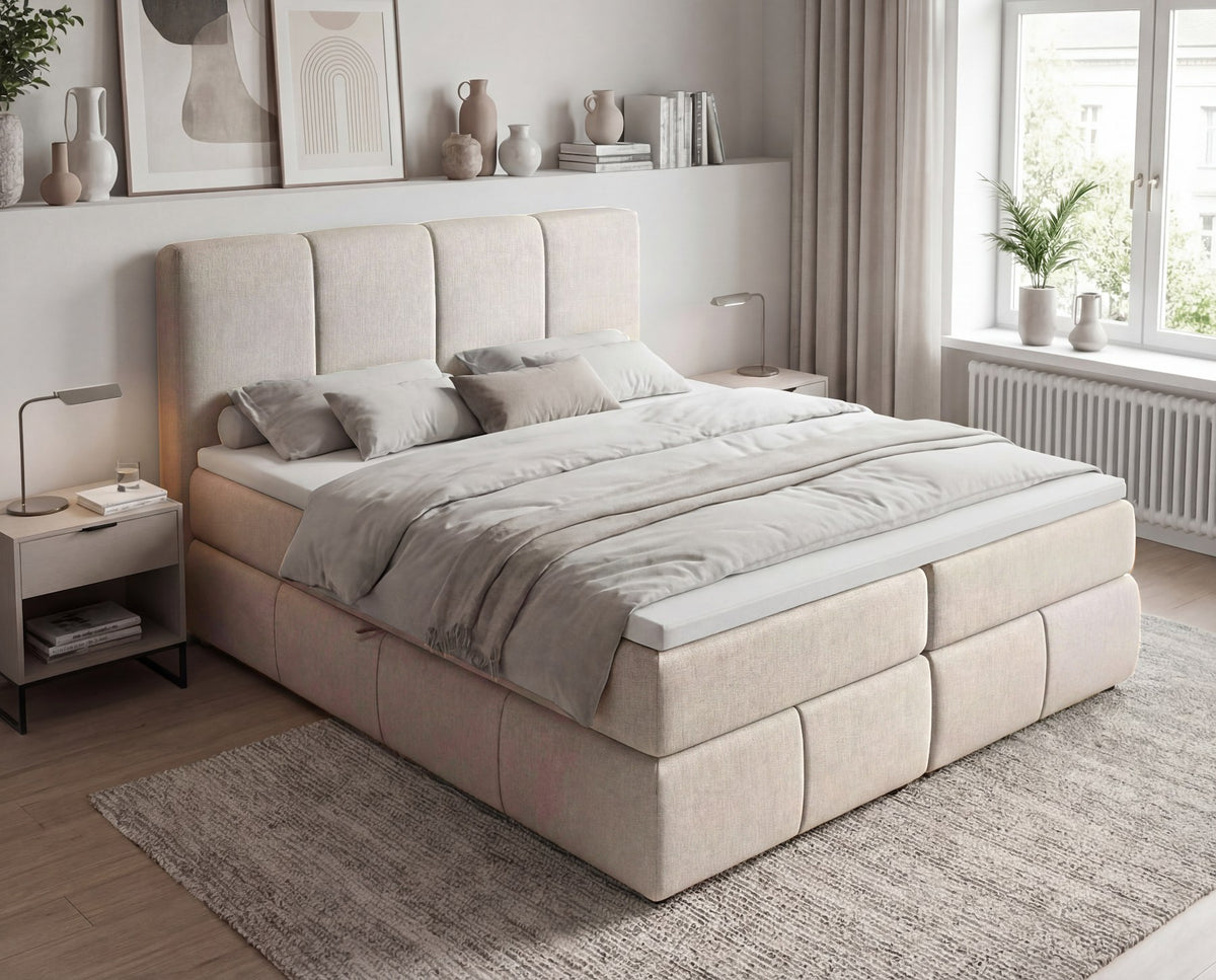 Boxspringbett Laguna Stoff mit Stauraum – Beige