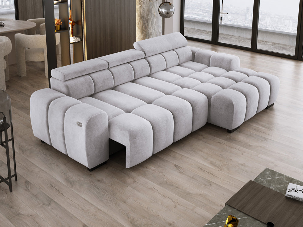 Designer Sofa Amalfi in Samt mit elektrischer Sitzerweiterung