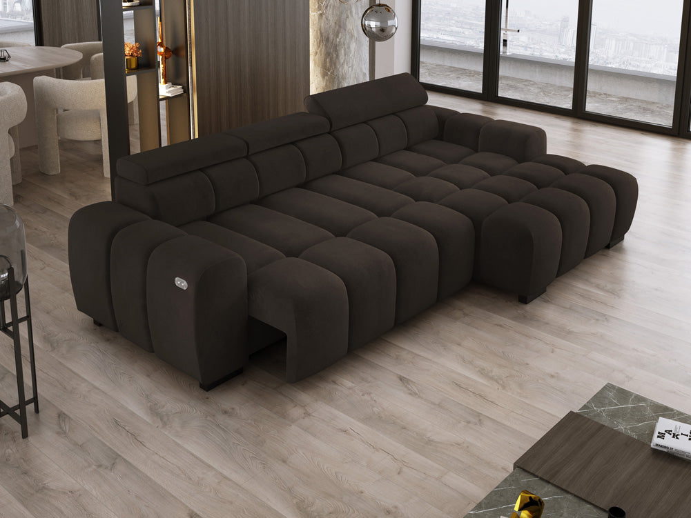 Designer Sofa Amalfi in Samt mit elektrischer Sitzerweiterung