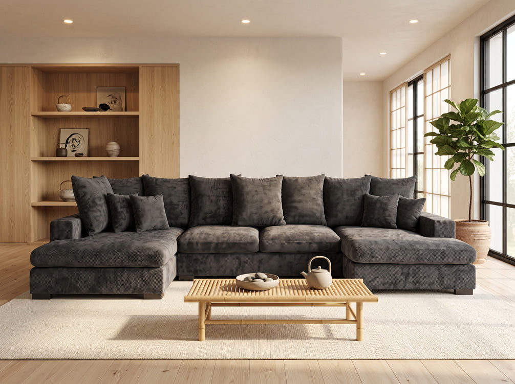 Designer Sofa Selena U mit Schlaffunktion in Strukturstoff