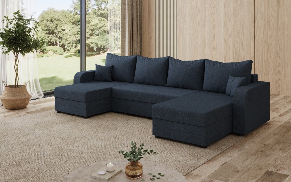 Designer Sofa Valenza U mit Schlaf- und Klappfunktion in Stoff