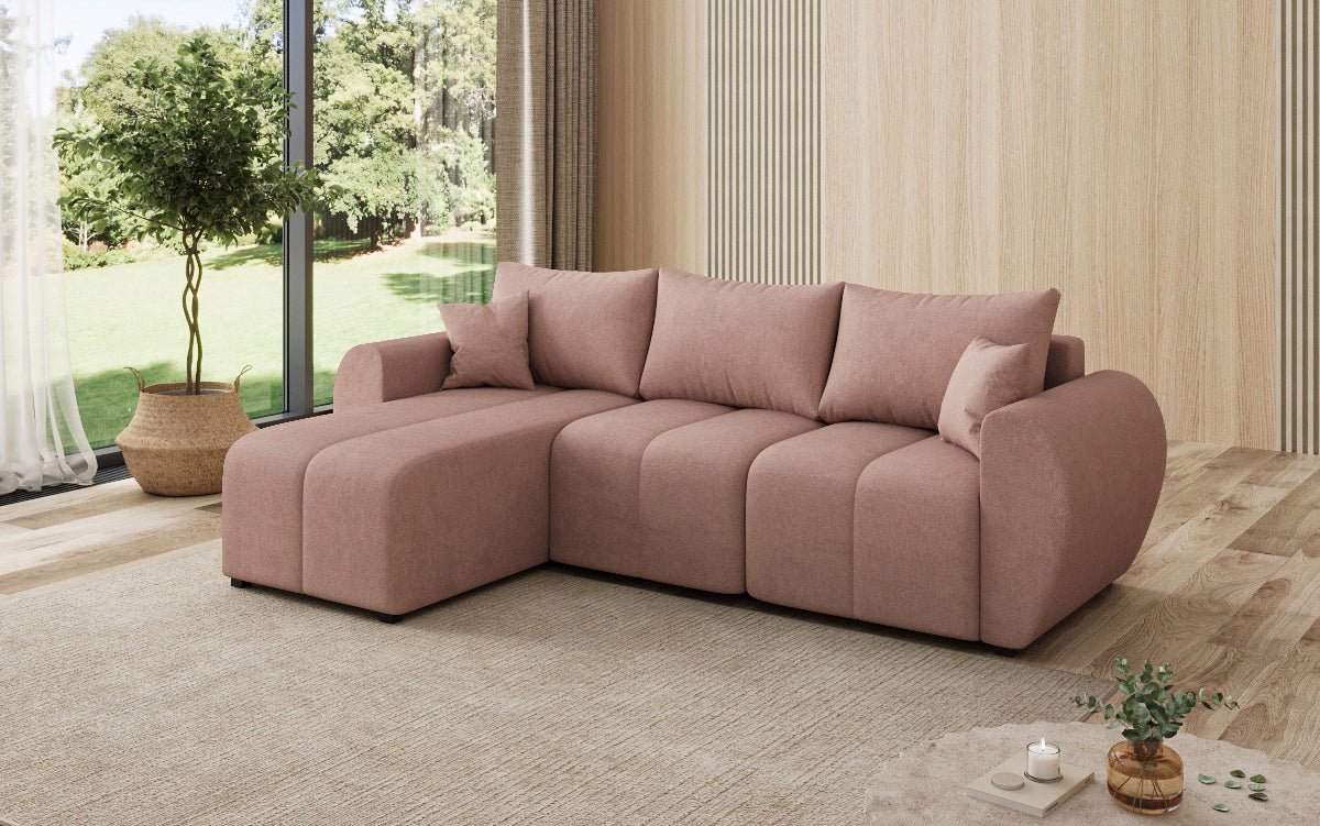 Designer Sofa Sorella L mit Schlaf- und Klappfunktion in Stoff