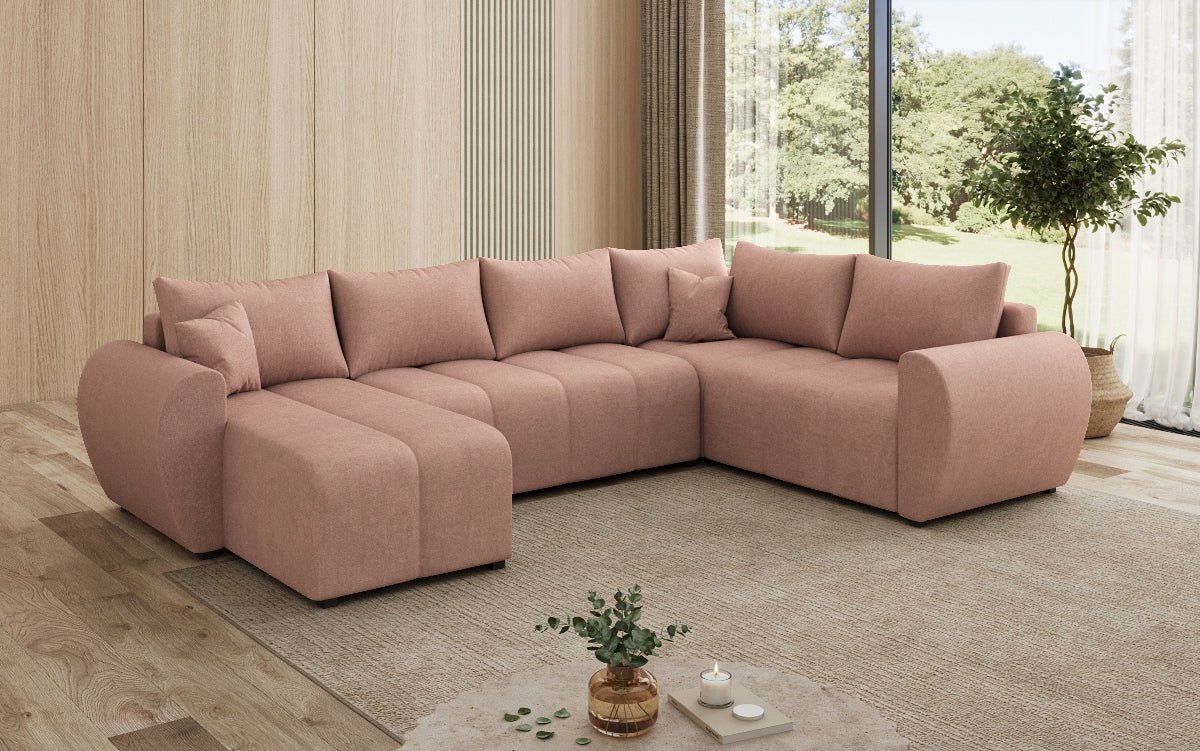 Designer Sofa Sorella U mit Schlaf- und Klappfunktion in Stoff