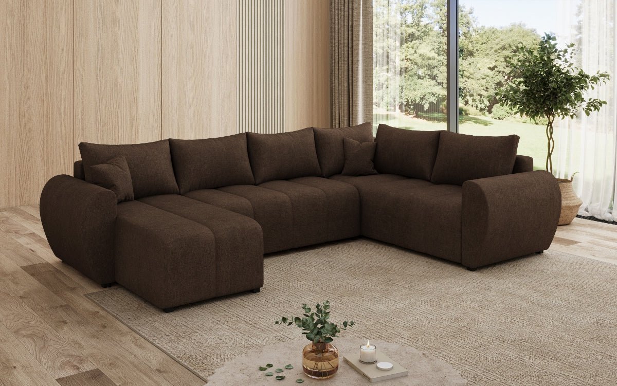 Designer Sofa Sorella U mit Schlaf- und Klappfunktion in Stoff