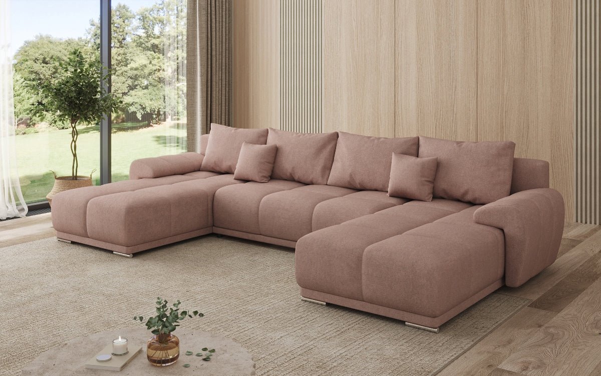 Designer Sofa Leni U mit Schlaf- und Klappfunktion in Stoff