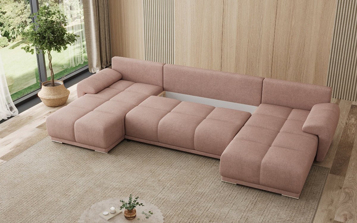 Designer Sofa Leni U mit Schlaf- und Klappfunktion in Stoff