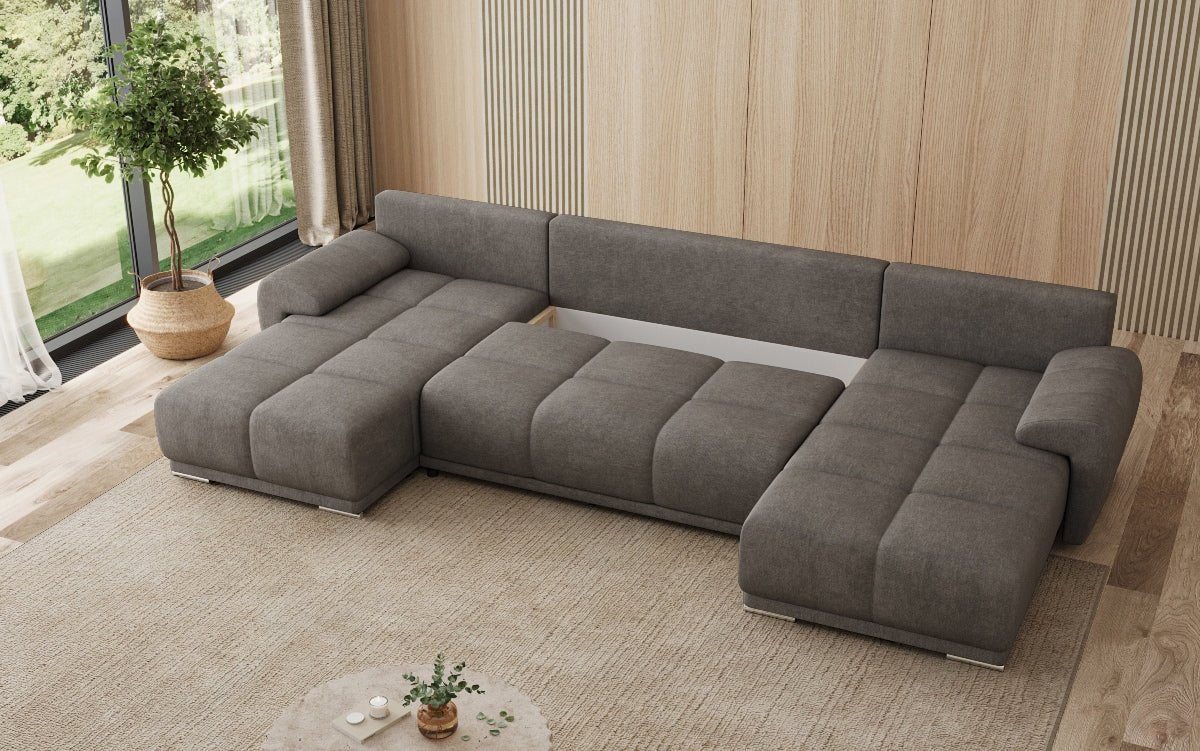Designer Sofa Leni U mit Schlaf- und Klappfunktion in Stoff