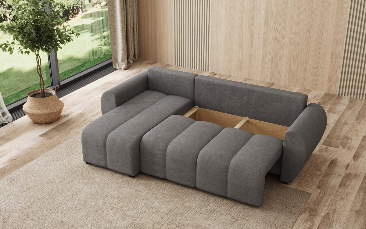 Designer Sofa Sorella L mit Schlaf- und Klappfunktion in Stoff