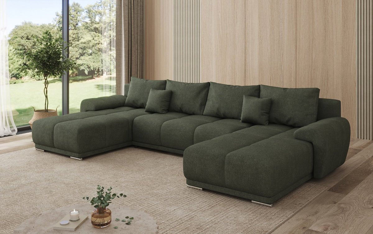 Designer Sofa Leni U mit Schlaf- und Klappfunktion in Stoff