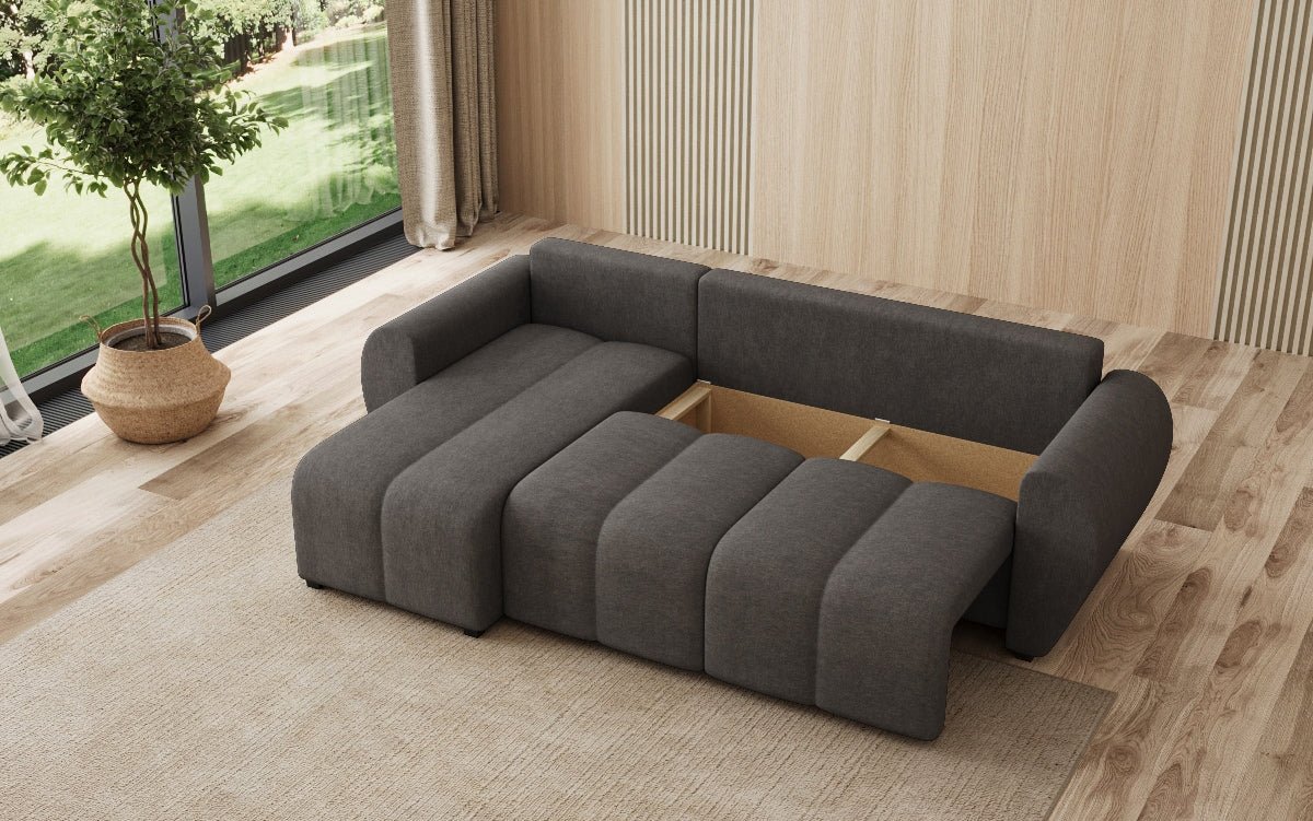 Designer Sofa Sorella L mit Schlaf- und Klappfunktion in Stoff