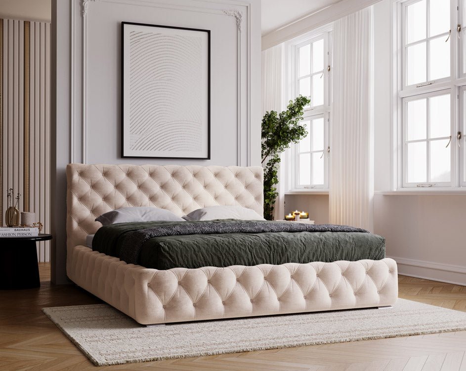 Designer Polsterbett Horizon in Samt mit Stauraum