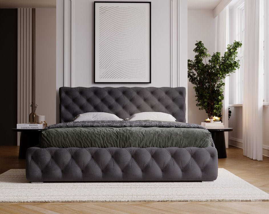 Designer Polsterbett Horizon in Samt mit Stauraum