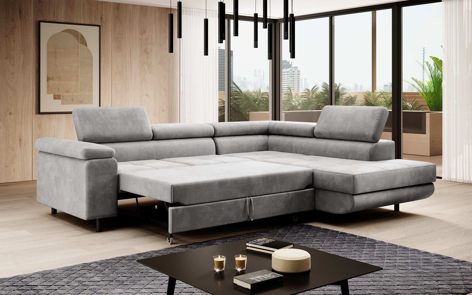 Designer Sofa Costa mit Schlaf- und Klappfunktion aus Samt