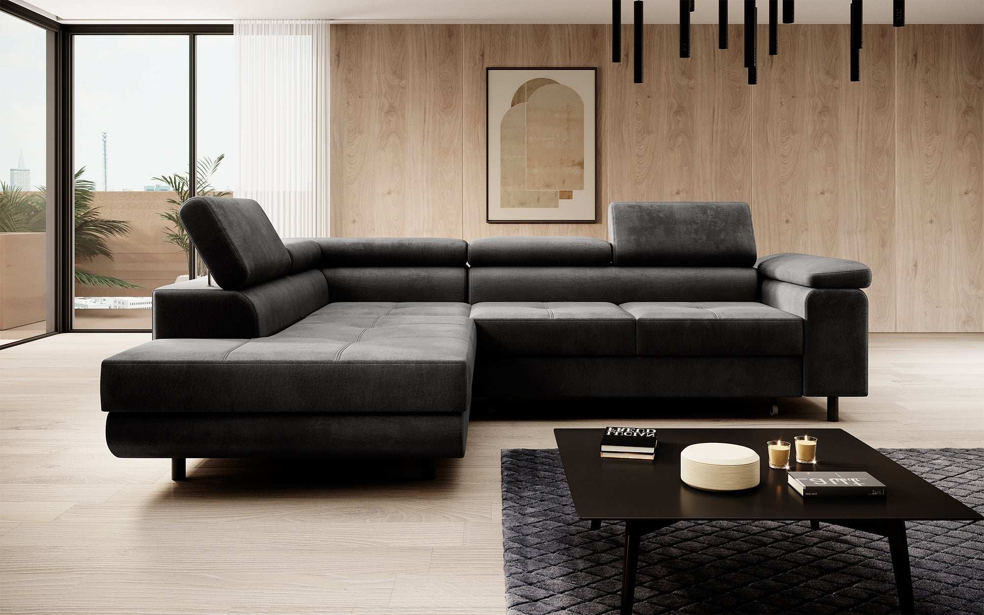 Designer Sofa Costa mit Schlaf- und Klappfunktion aus Samt