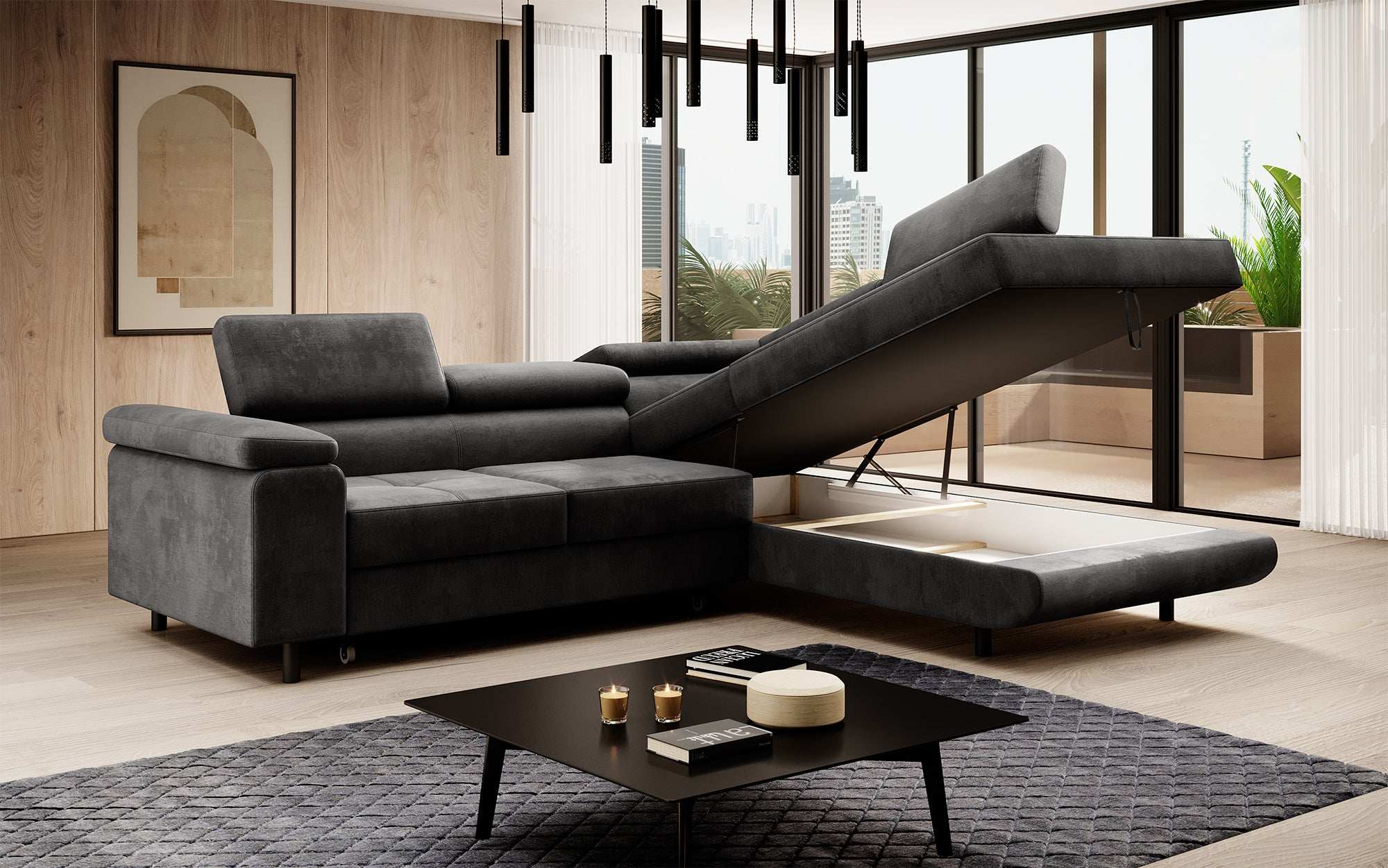 Designer Sofa Costa mit Schlaf- und Klappfunktion aus Samt