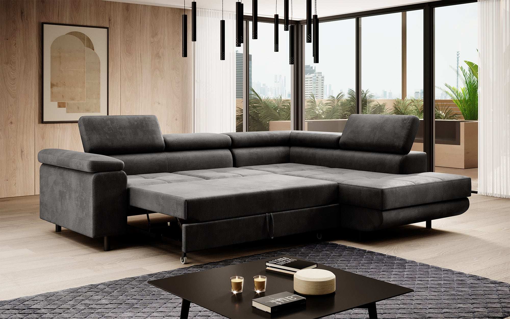 Designer Sofa Costa mit Schlaf- und Klappfunktion aus Samt