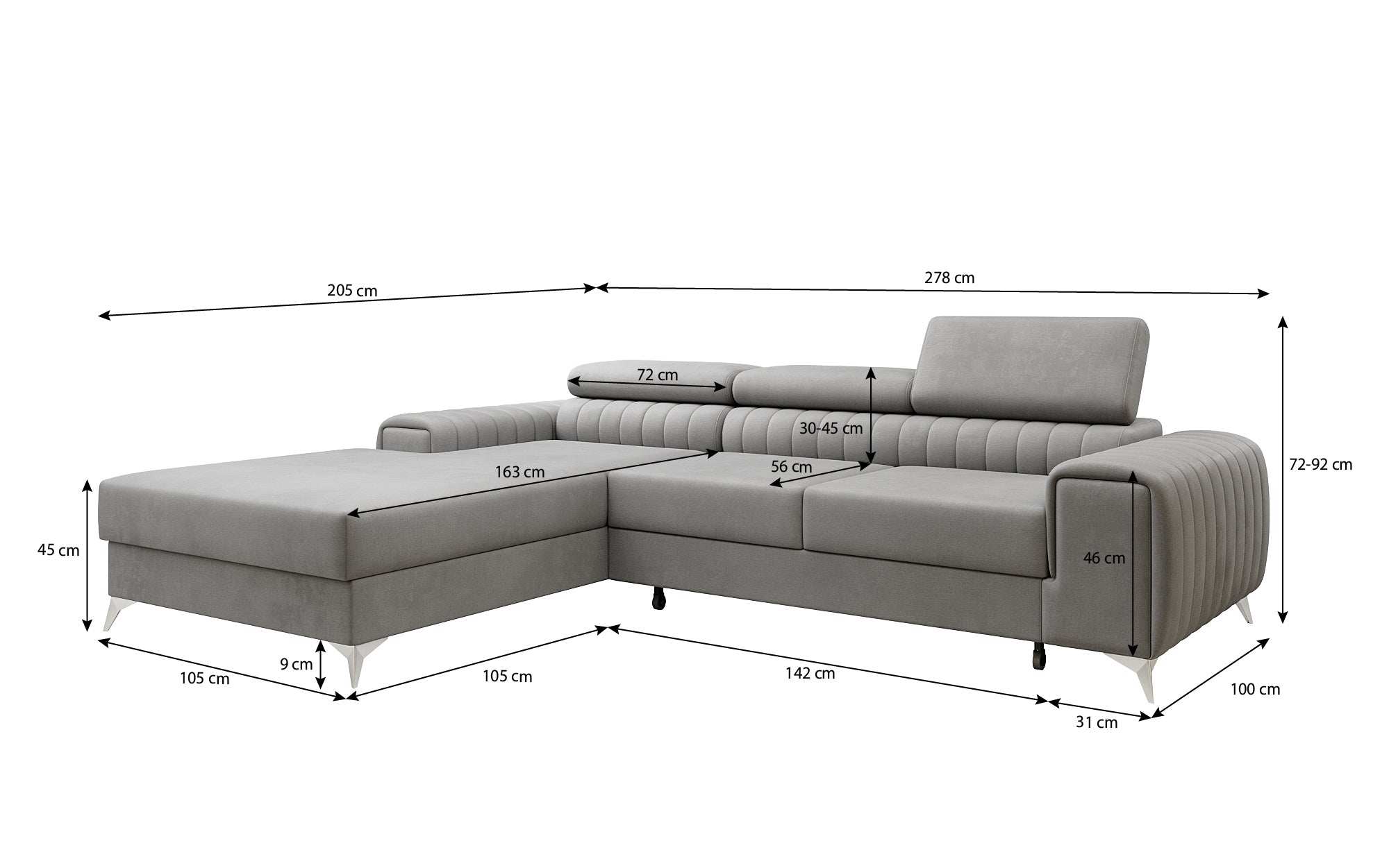 Designer Sofa Melinda mit Schlaf- und Klappfunktion