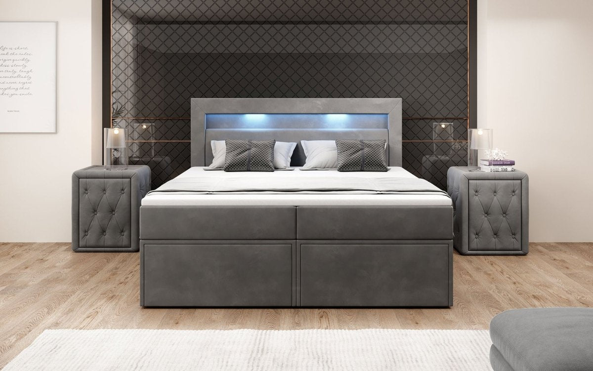 Boxspringbett Amelie mit LED und Stauraum - Luxusbetten24