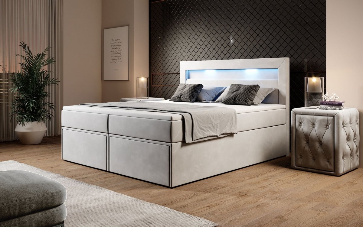 Boxspringbett Amelie mit LED und Stauraum - Luxusbetten24