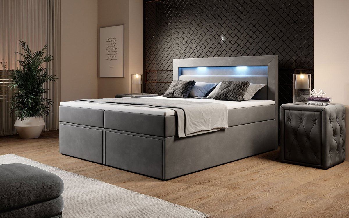 Boxspringbett Amelie mit LED und Stauraum - Luxusbetten24