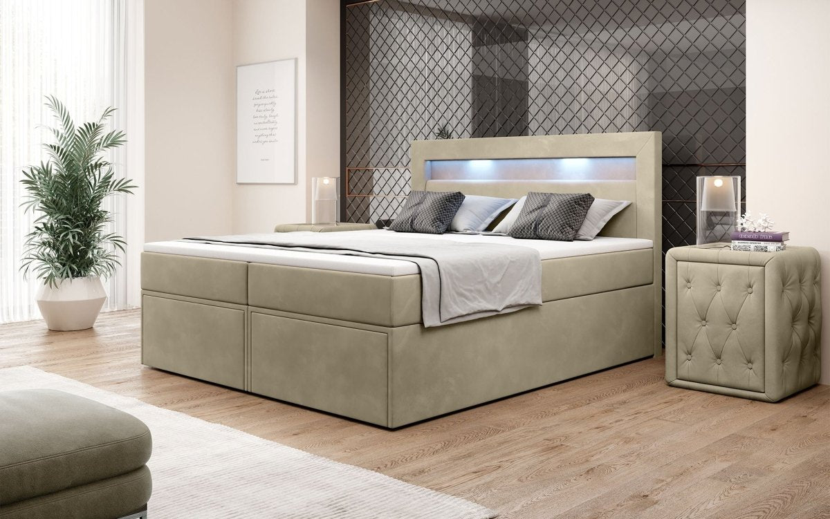 Boxspringbett Amelie mit LED und Stauraum - Luxusbetten24
