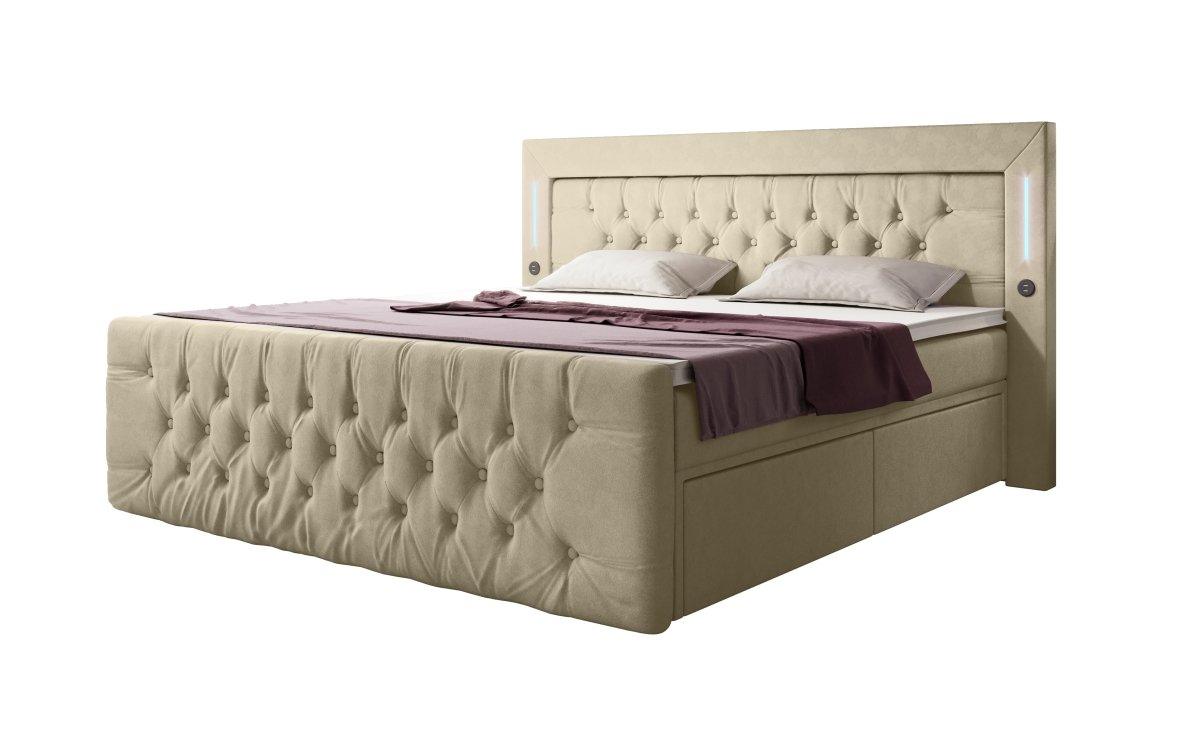 Boxspringbett Charme mit LED, USB und Stauraum (4 Schubladen) - Luxusbetten24