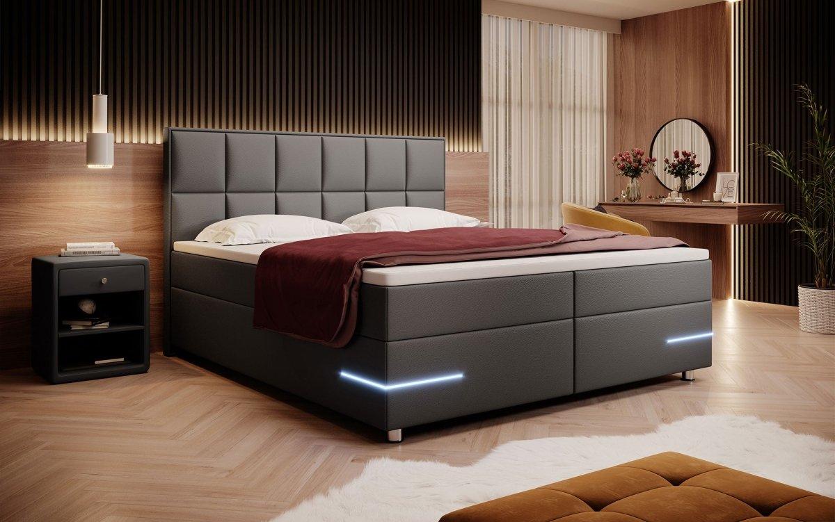 Boxspringbett Milano mit LED (Kunstleder) - Luxusbetten24