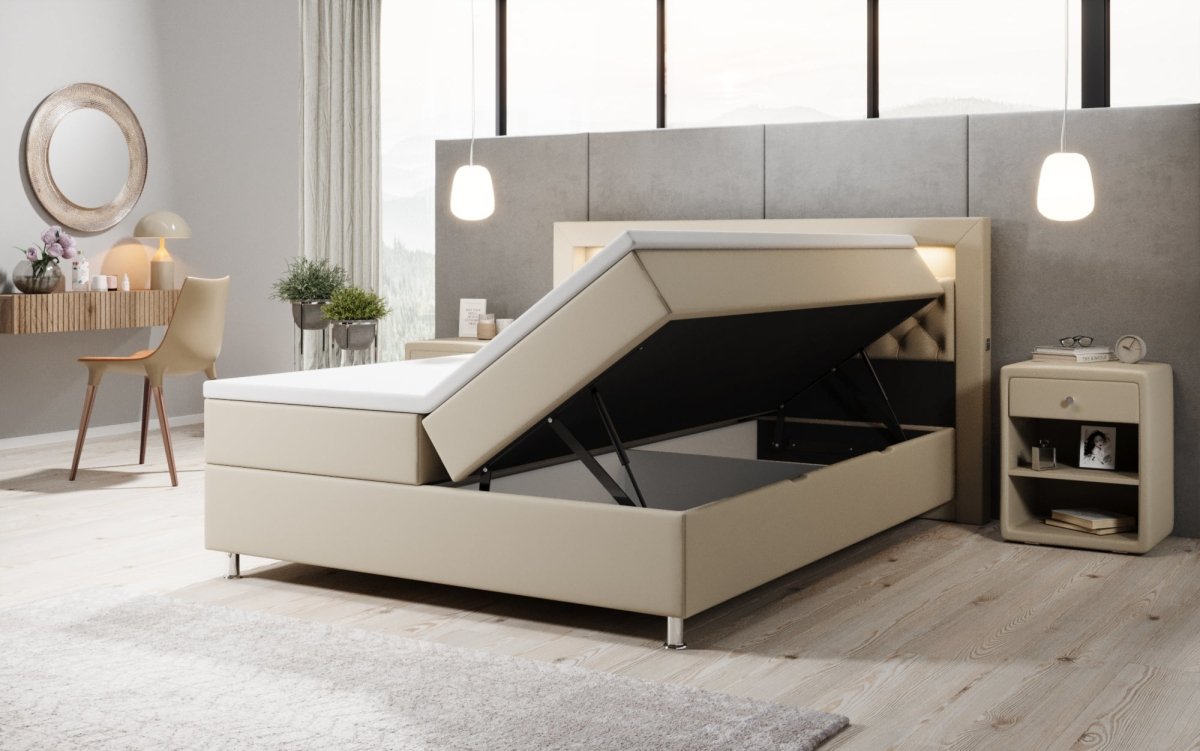 Boxspringbett Tesero mit USB, RGB und Stauraum - Luxusbetten24