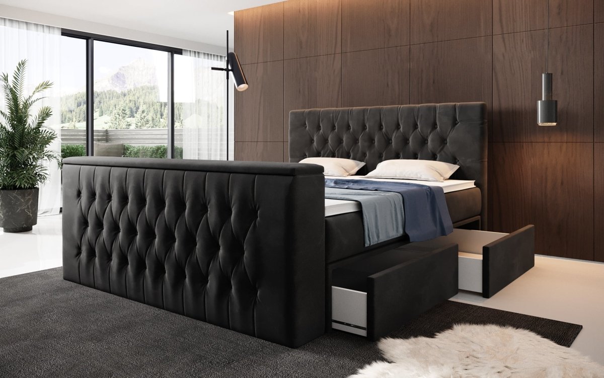 Boxspringbett Vulnero mit TV Lift und Stauraum (2 Schubladen) - Luxusbetten24