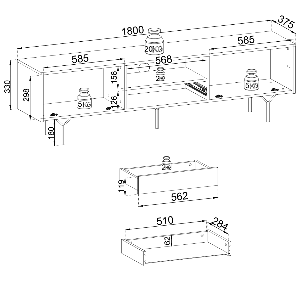 Designer TV Lowboard Rilora - Luxusbetten24