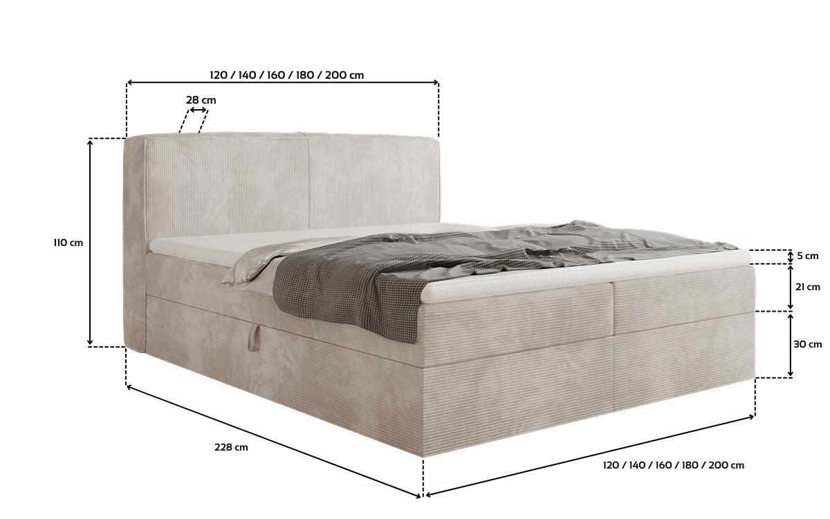 Boxspringbett Marea in Cord mit Stauraum