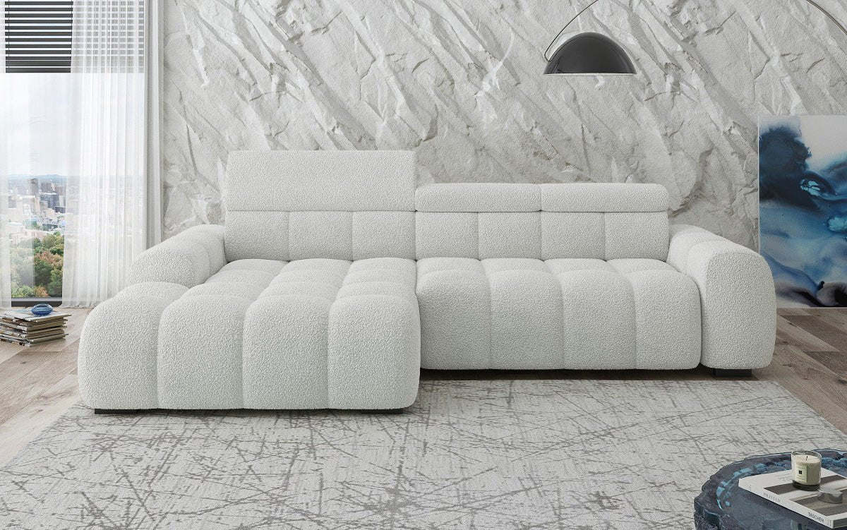 Designer Sofa Elaro L mit elektrischer Sitzerweiterung in Bouclé